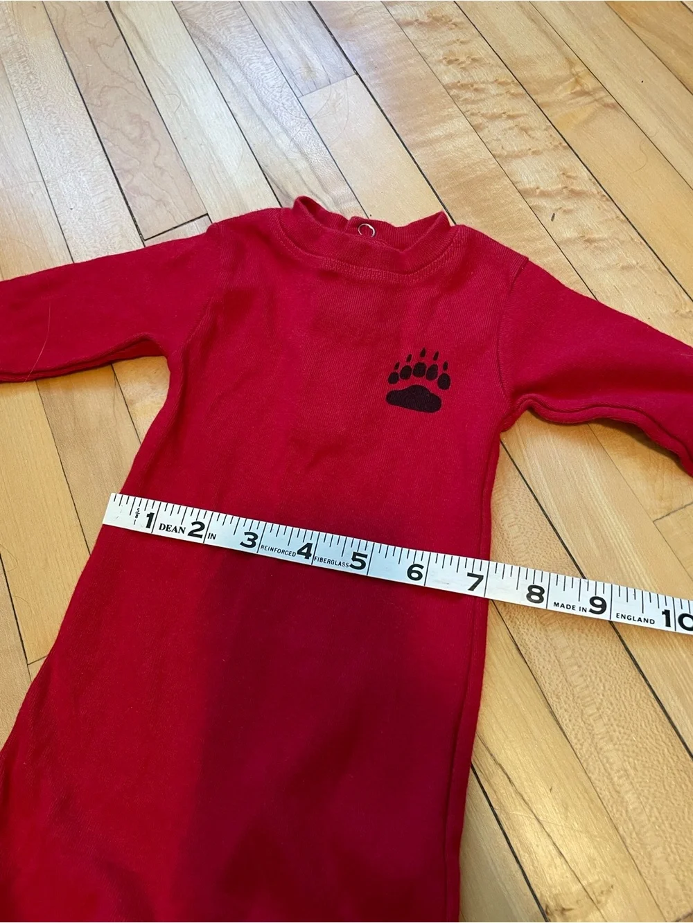 Lazy One Bear Bottoms red cotton baby onesie with black bear graphic Flap Jack